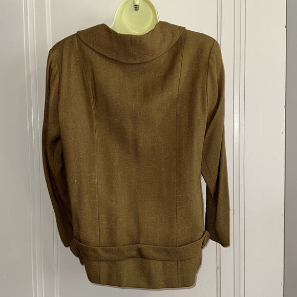 Vintage 60s Herman Marcus tan light nubby tweed jacket with gold buttons - Picture 7 of 9